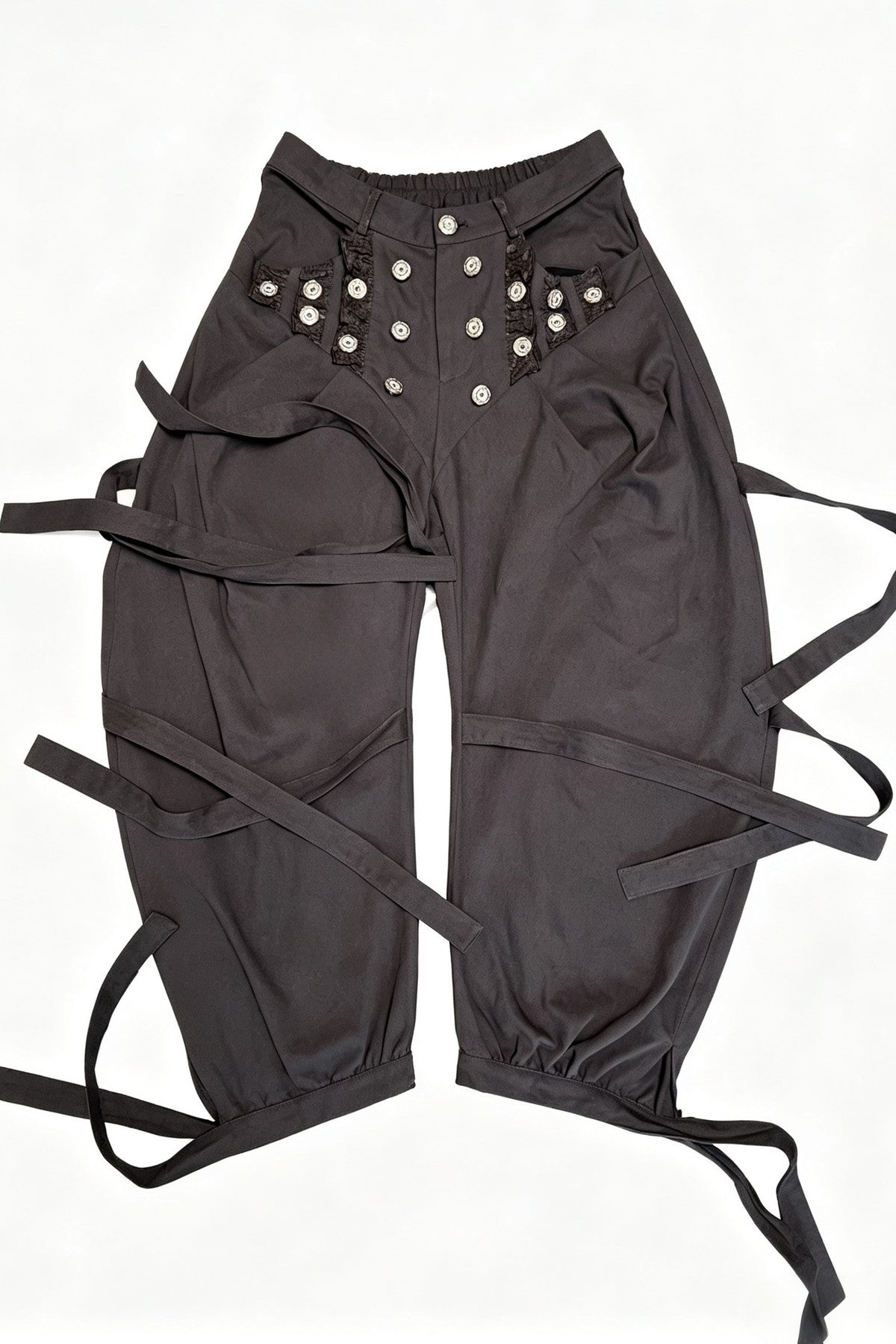 Adjustable Lace-Up Rivet Low-Waist Pants