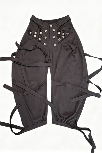 Adjustable Lace-Up Rivet Low-Waist Pants