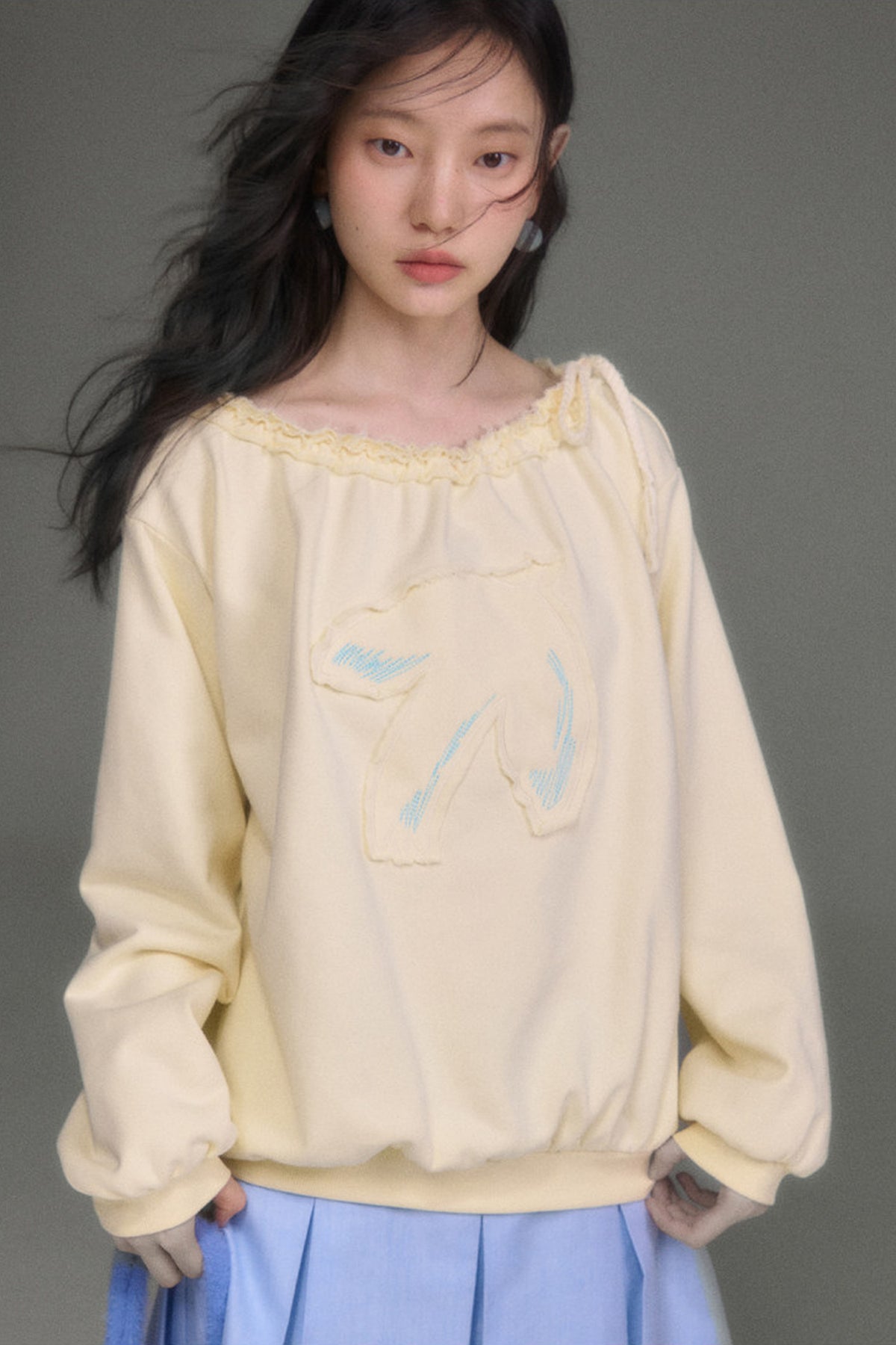Bird And Tulip Raw Edge Patchwork Sweatshirt And Shorts Set
