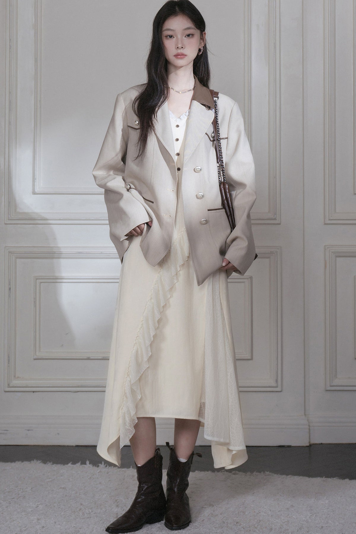 Deconstructed Contrast Collar Blazer