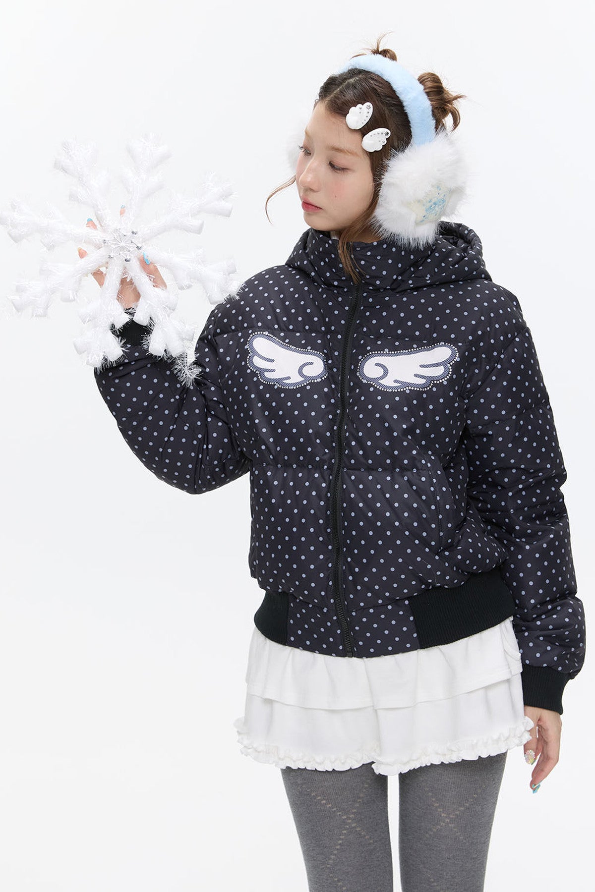 Hooded Polka Dot Down Jacket