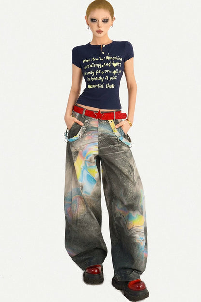 Schmales T-Shirt im koreanischen Stil mit Schriftprint