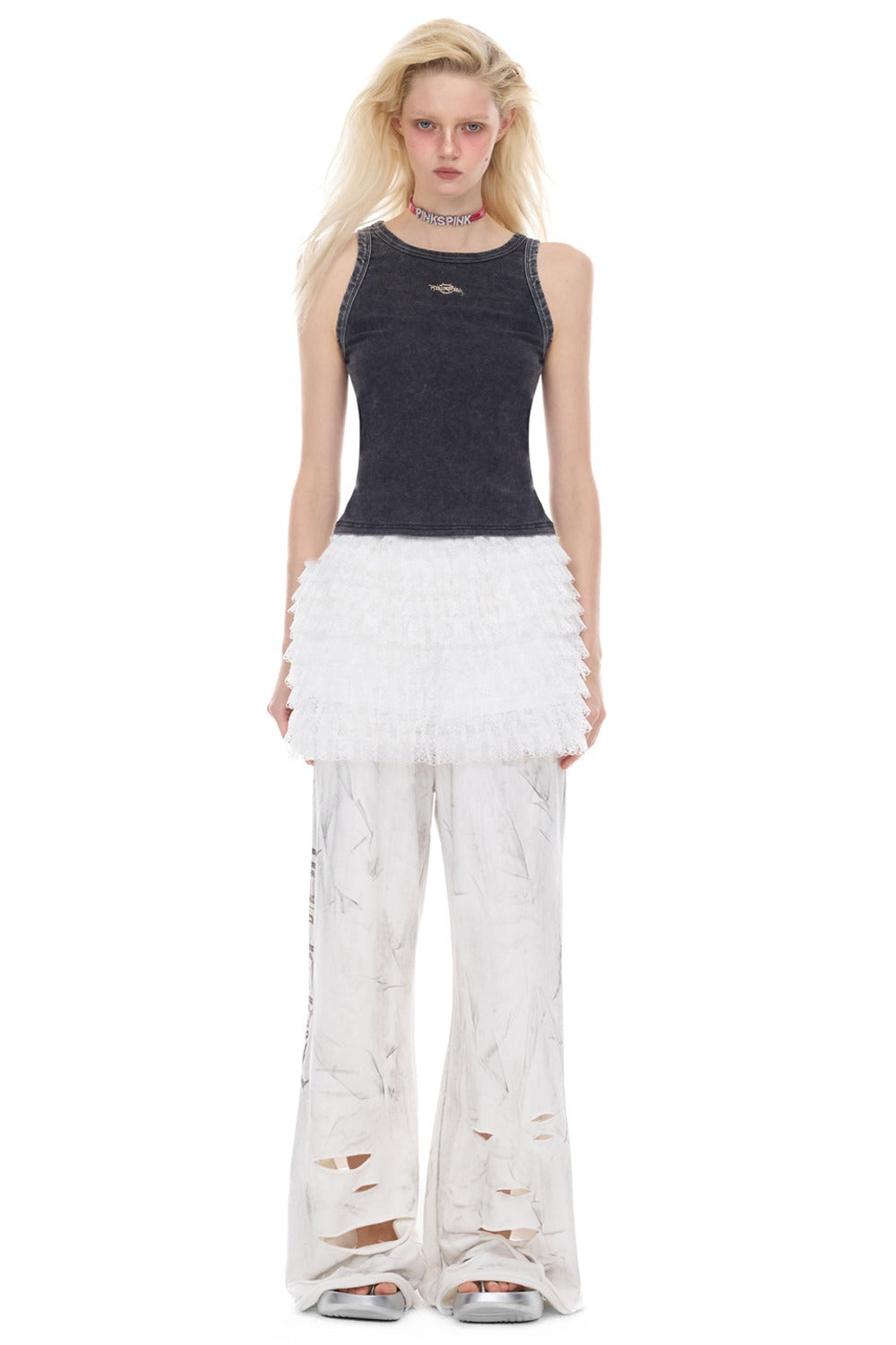 Irregular Ripped Coated Flared Sweatpants