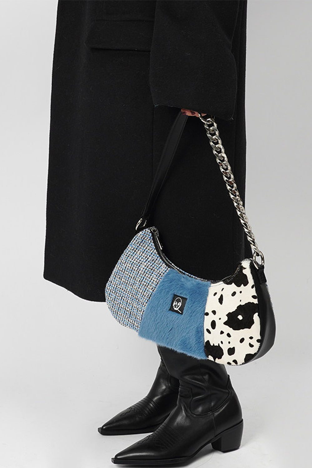 Genuine Leather Color-Block Crossbody Bag