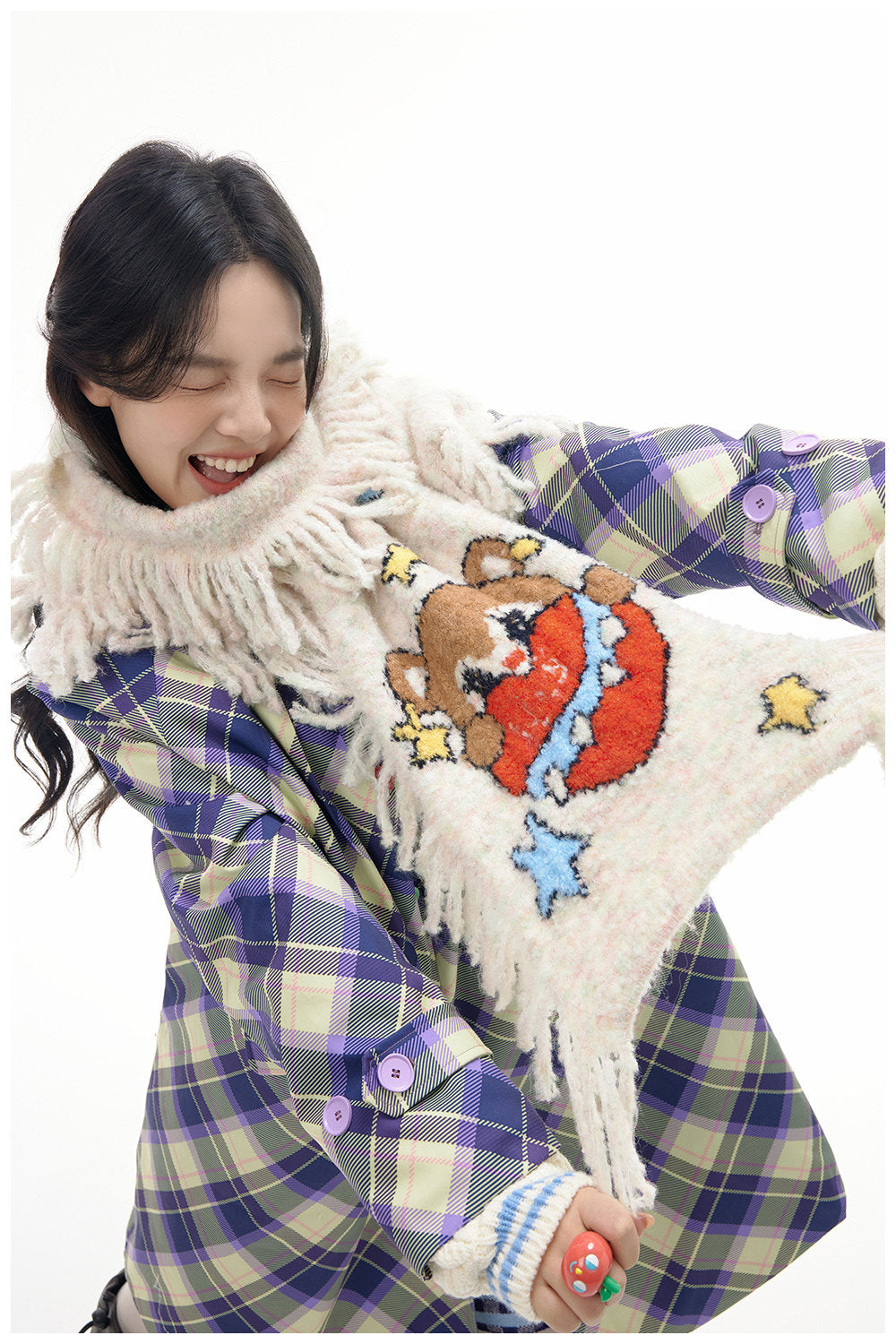 Soft Wool Bear Fringe Scarf