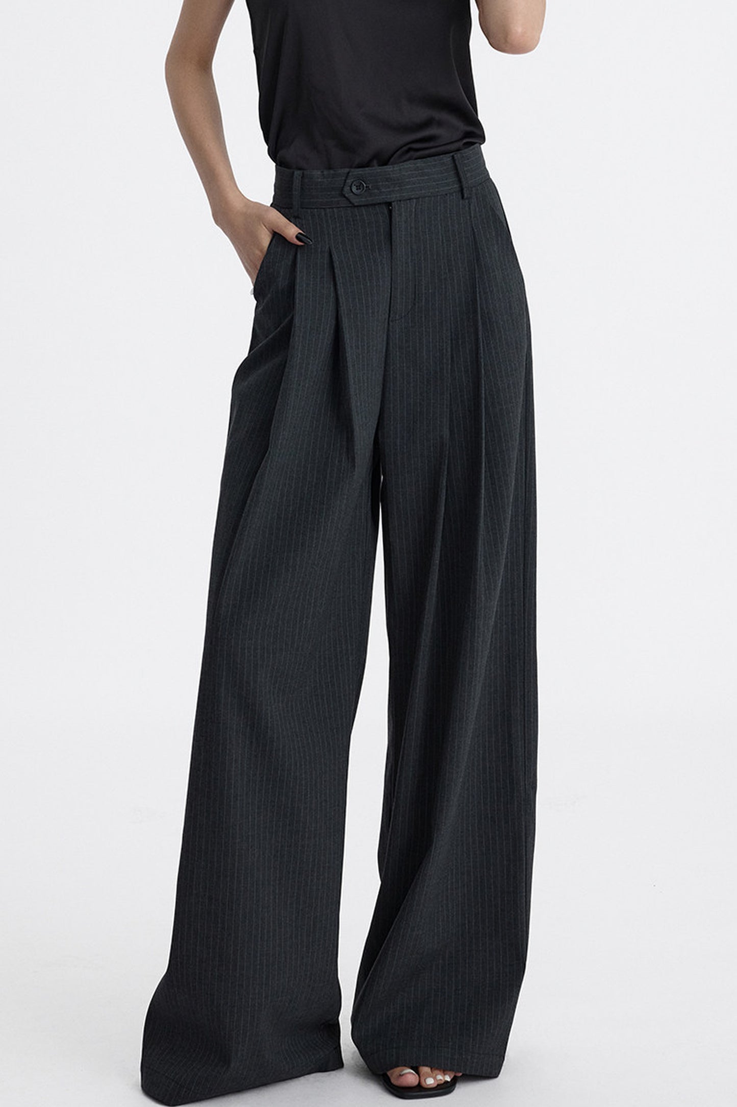 Pleated Pinstripe Wide-Leg Trousers