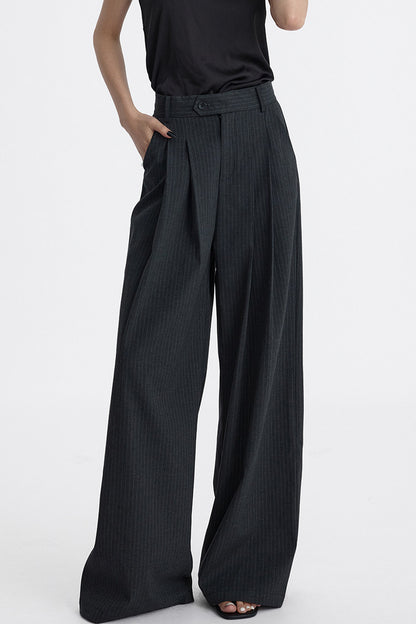 Pleated Pinstripe Wide-Leg Trousers