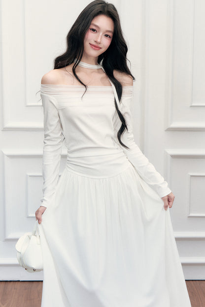 Schulterfreies Mesh-Lilienkleid