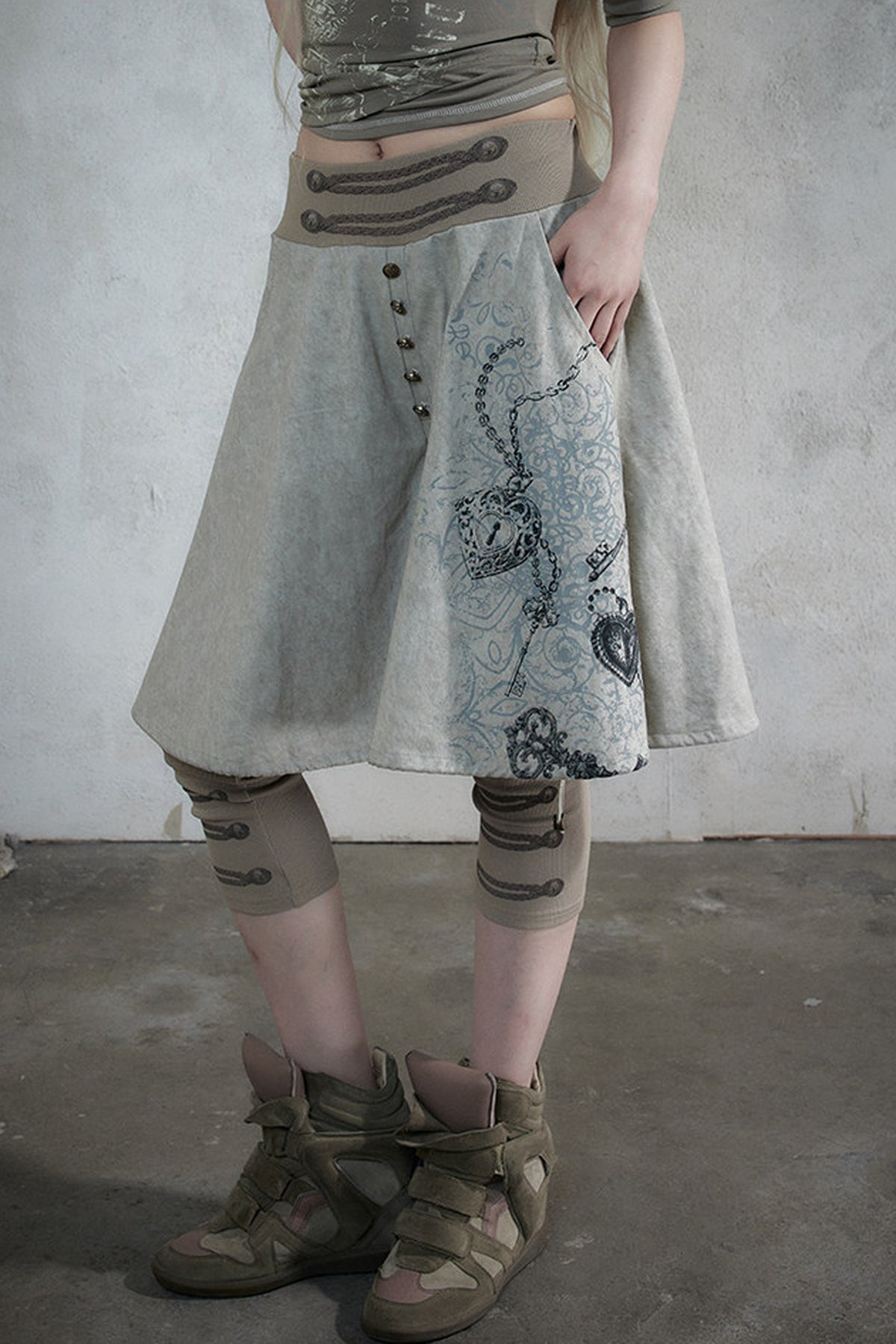 Punk Print Layered-Look Skirt