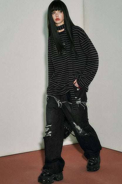 Striped Long-Sleeved T-Shirt Set-Up