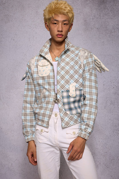 Jacke mit Engelsflügeln, Karomuster, Patchwork und Strass