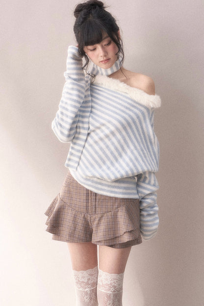 Multi-Layered Ruffled Brown Plaid Skirt