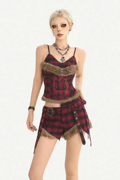 Red Black Plaid Low-Waist Shorts