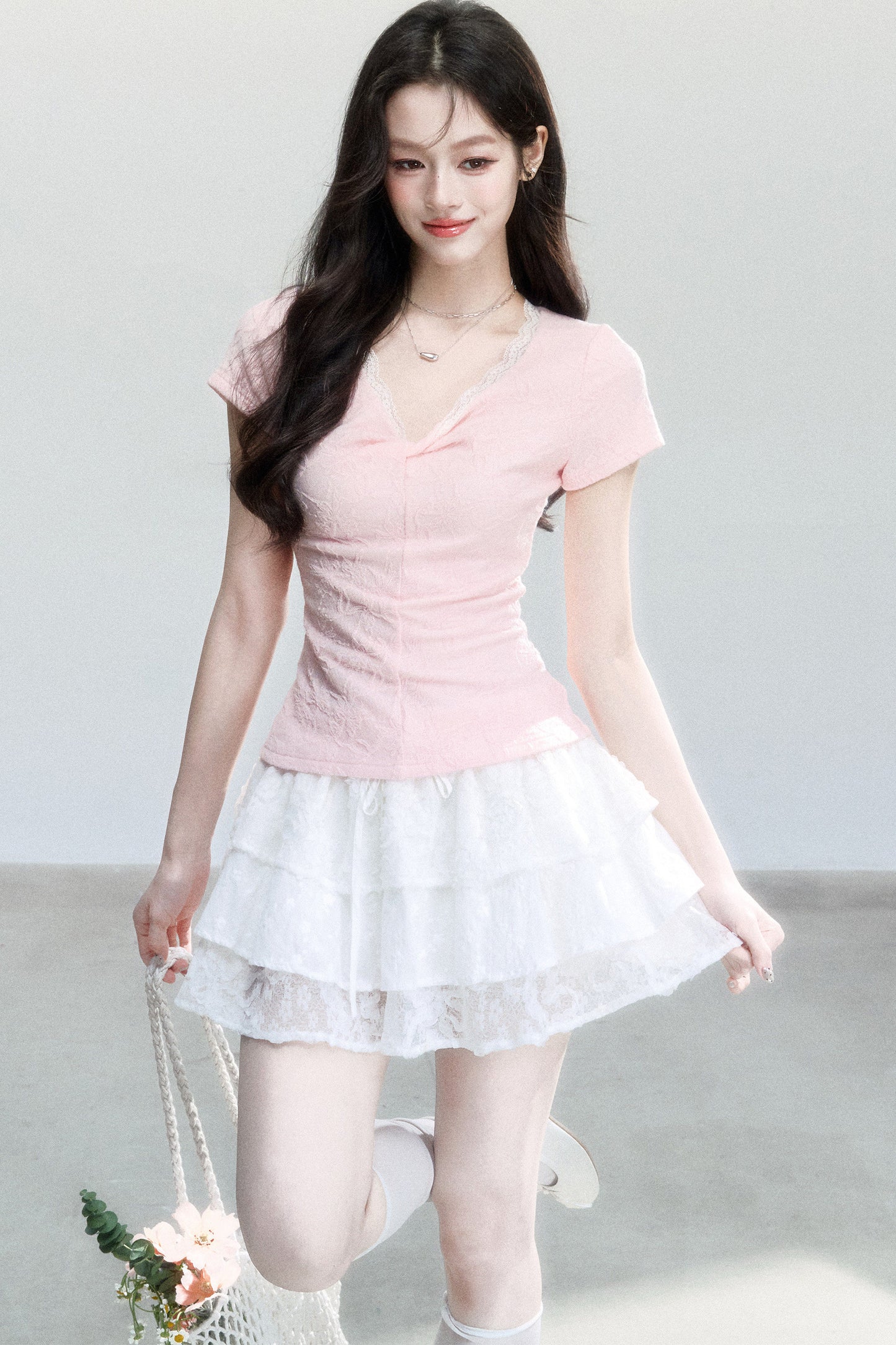 V-Neck Jacquard Textured Top