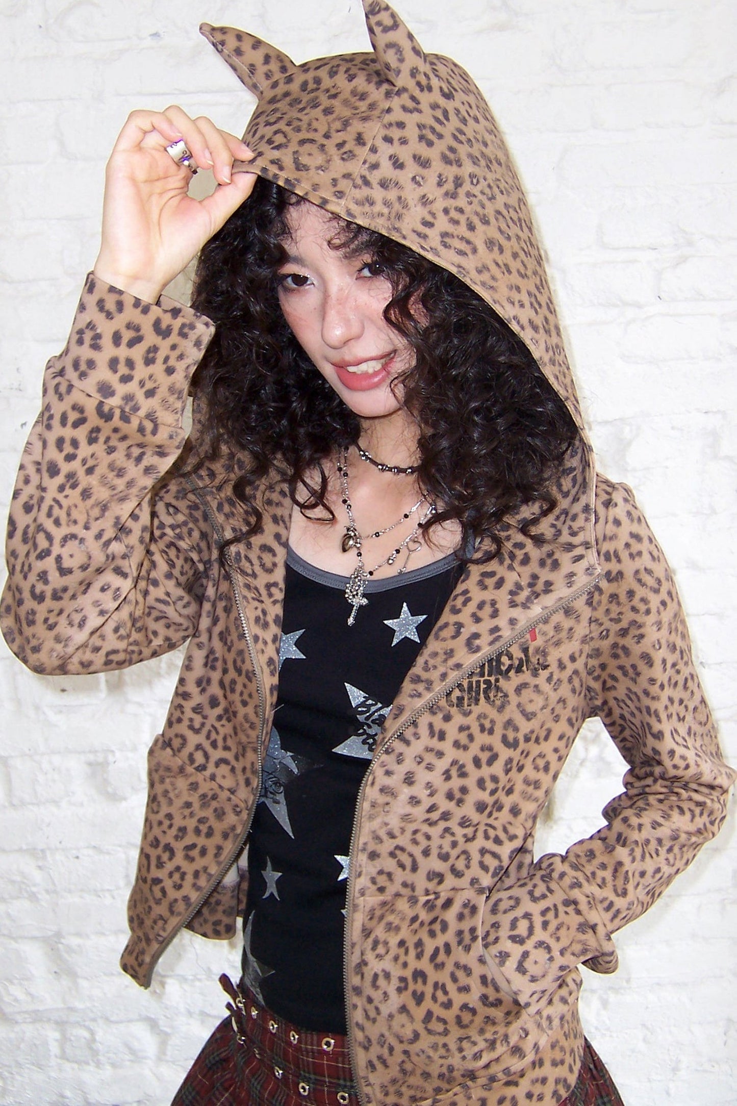 Leopard Rhinestone Hooded Cardigan Set-Up