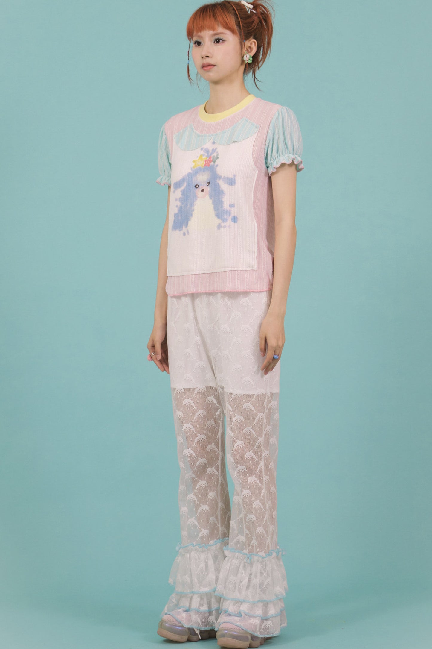 Lace Spliced Flared Pants