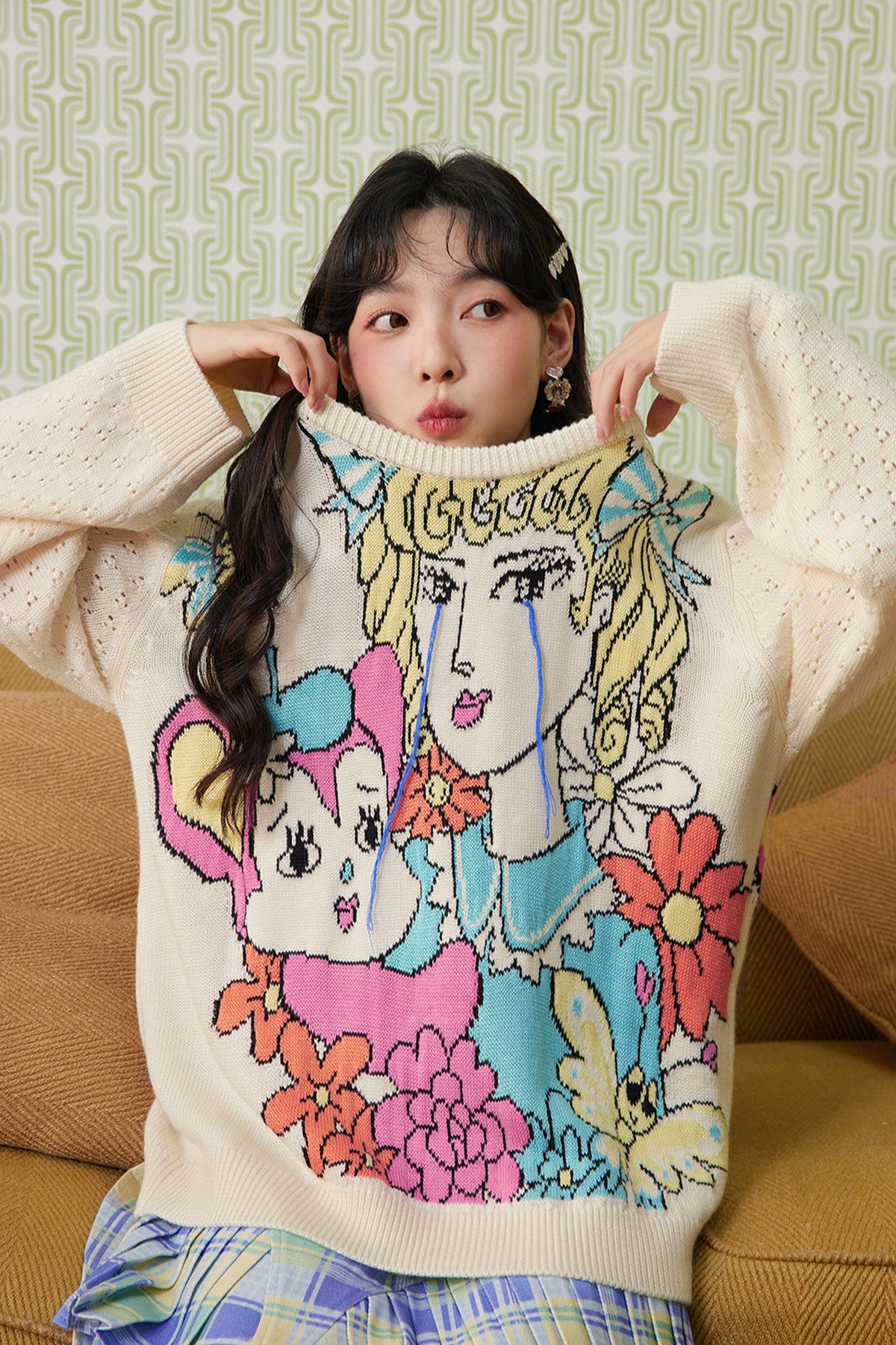 Reversible Wool Heart Knit Sweater
