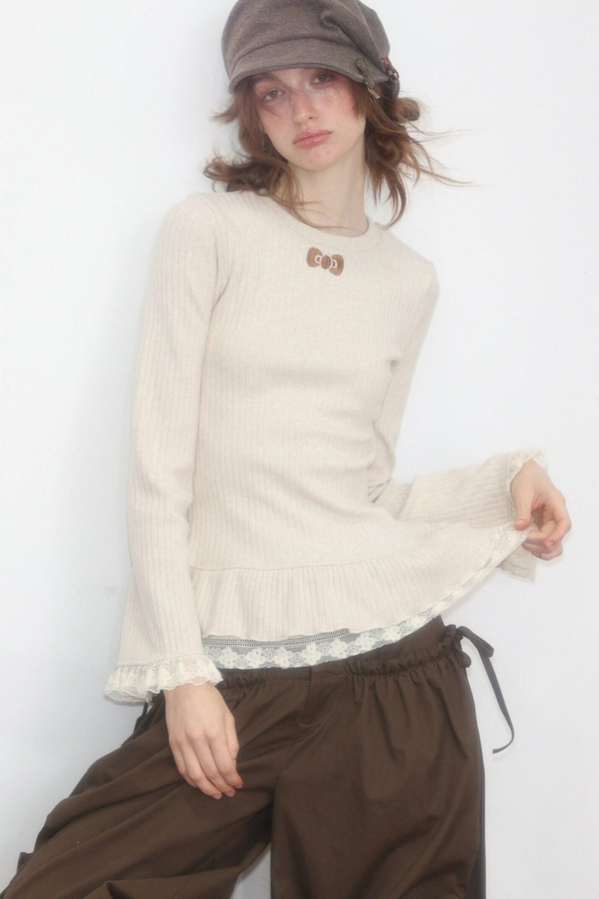 Apricot Butterfly Knit Sweater