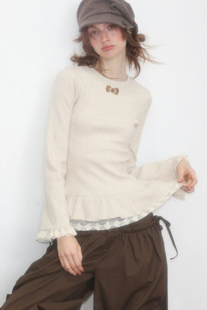 Apricot Butterfly Knit Sweater