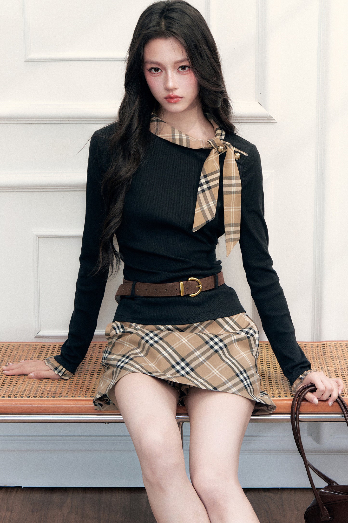 Retro Plaid Hip-Hugging High-Waisted Short Skirt