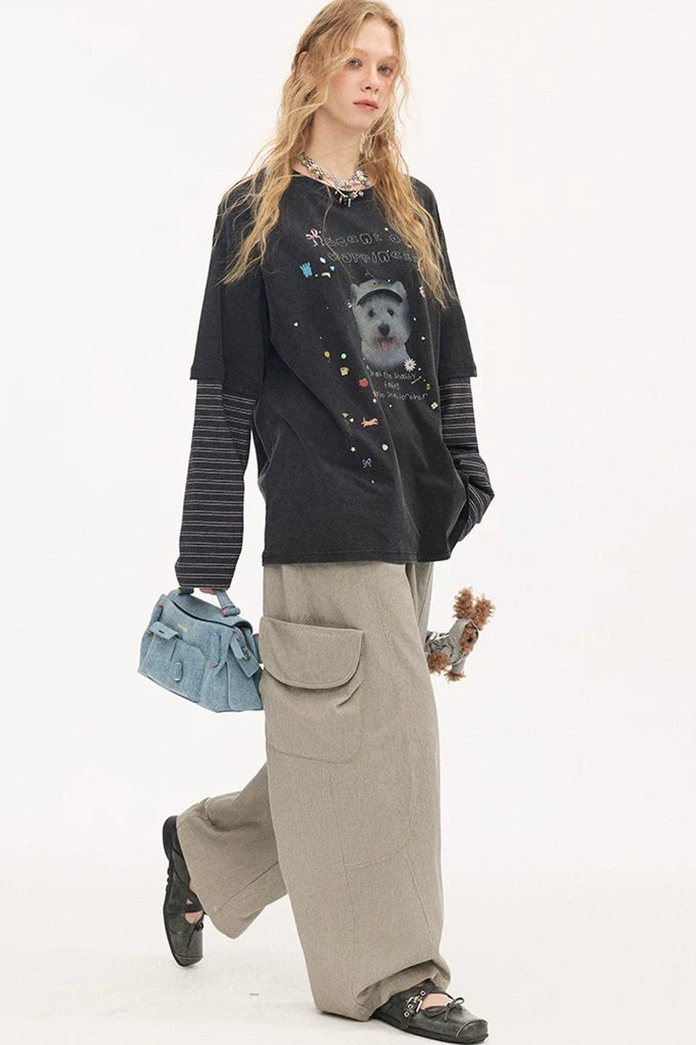 Rhinestone Cotton Long Sleeve Top