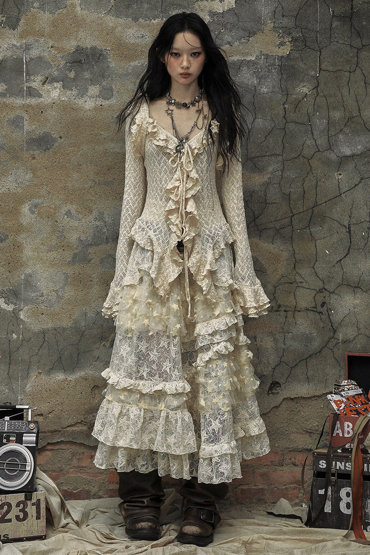 High-Waisted Multi-Layer Lace Cake Skirt