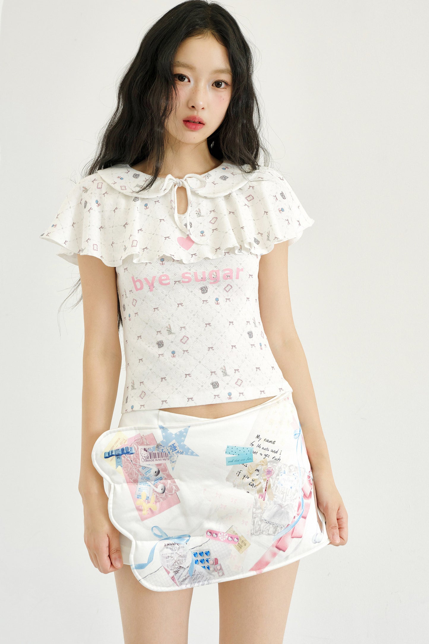 Print Ruffle Collar Top