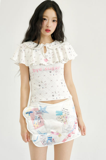 Print Ruffle Collar Top