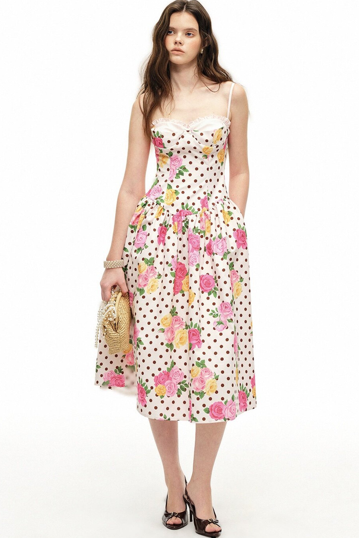 Polka Dot Rose Print Bra Dress Set-Up