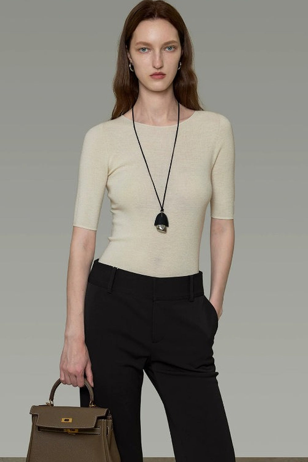 High-Waisted Straight-Leg Cropped Pants