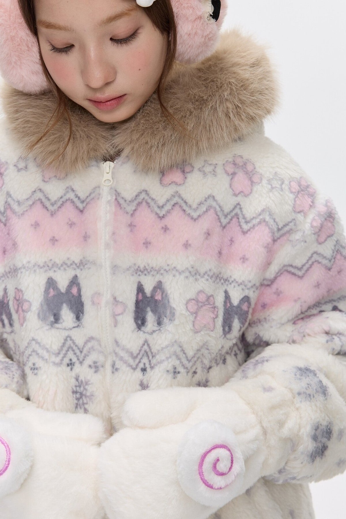 Beige Lamb Wool Fur Collar Jacket