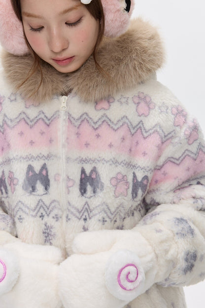 Beige Lamb Wool Fur Collar Jacket