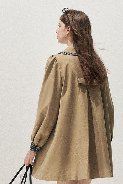 Doll Collar Double-Breasted Plaid Trench Coat