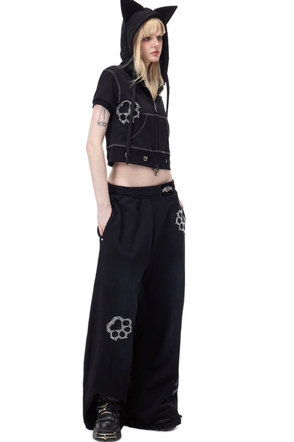 Cat Ear Rhinestone Hooded Cardigan