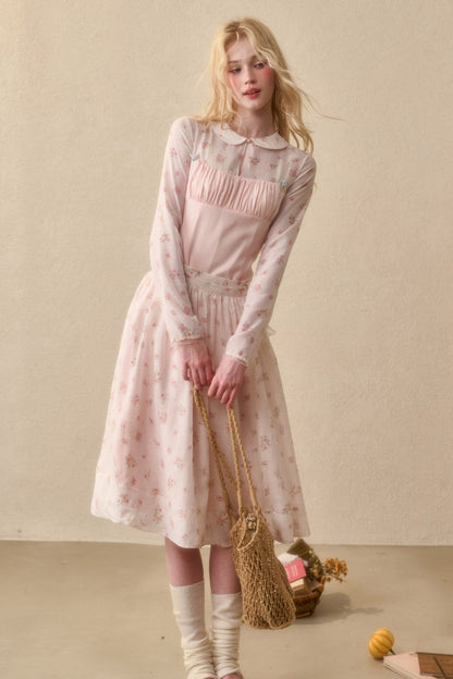 Peach Floral Satin Tencel Dress Set-Up