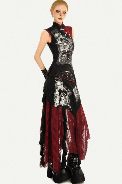 Dark A-Line Color-Block Skirt