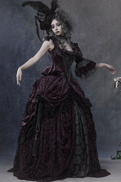 Gothic Dark Purple Bustle Skirt Set-Up