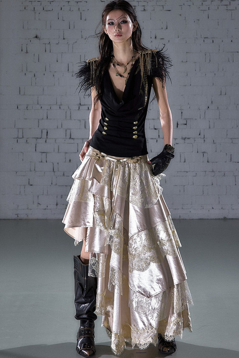 Gold Foil Feather Fringe Vest