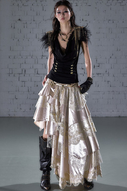 Gold Foil Feather Fringe Vest