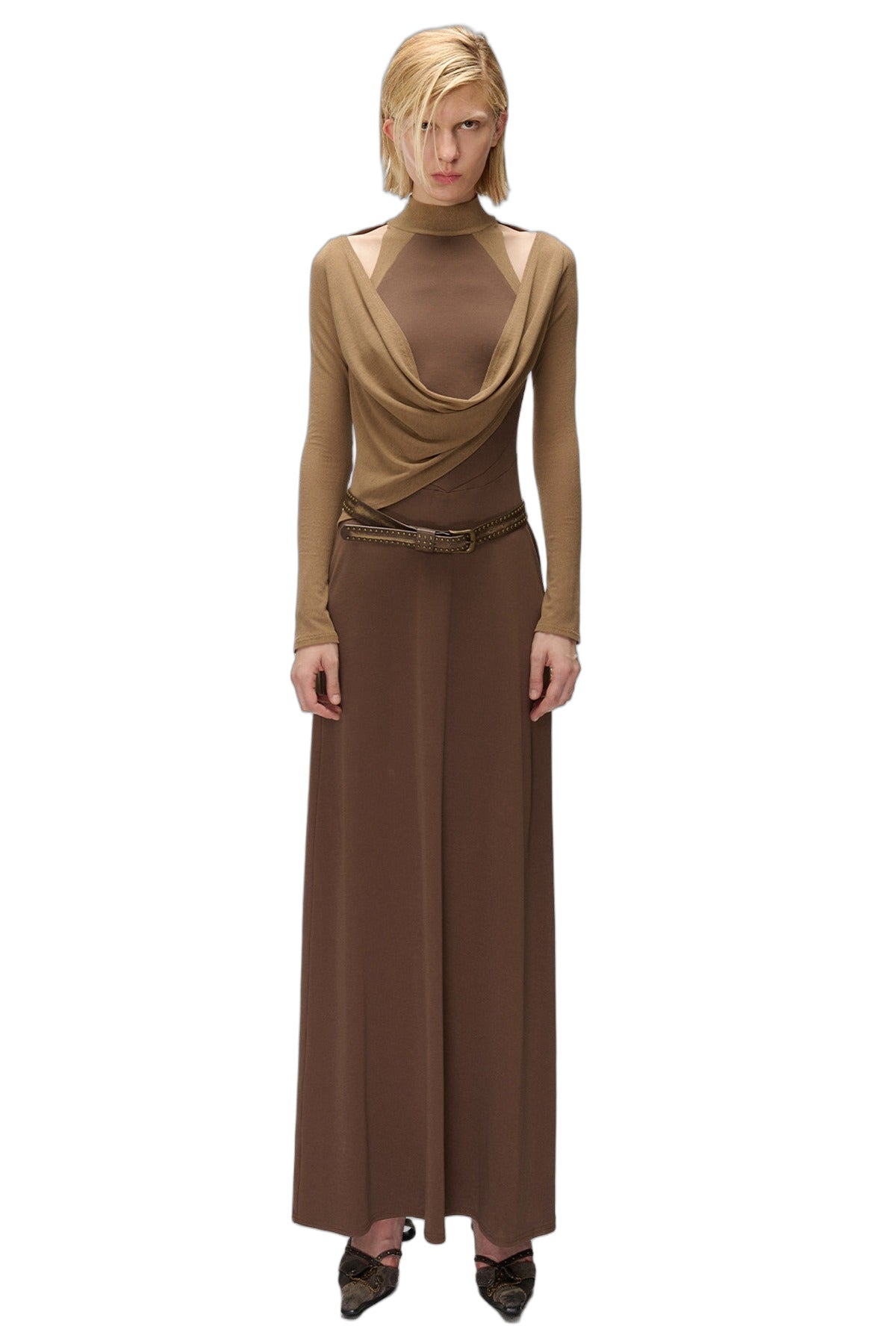 High-Elastic Spliced Pleated Long Dress