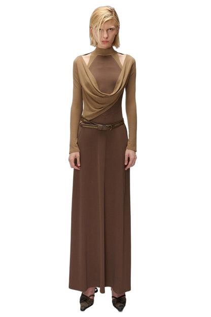 High-Elastic Spliced Pleated Long Dress