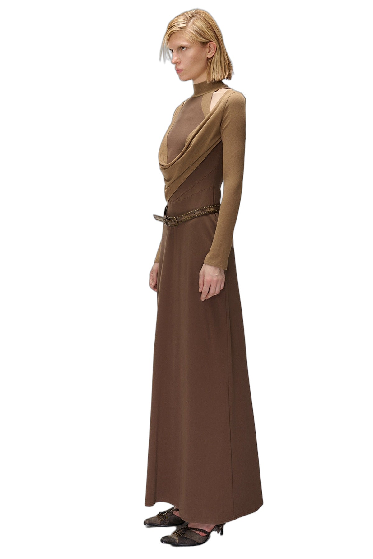 High-Elastic Spliced Pleated Long Dress