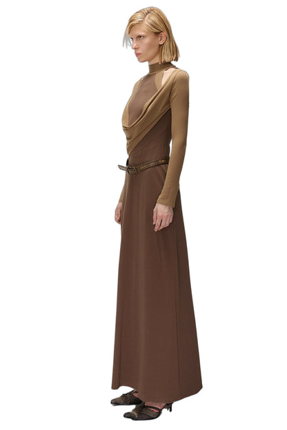 High-Elastic Spliced Pleated Long Dress