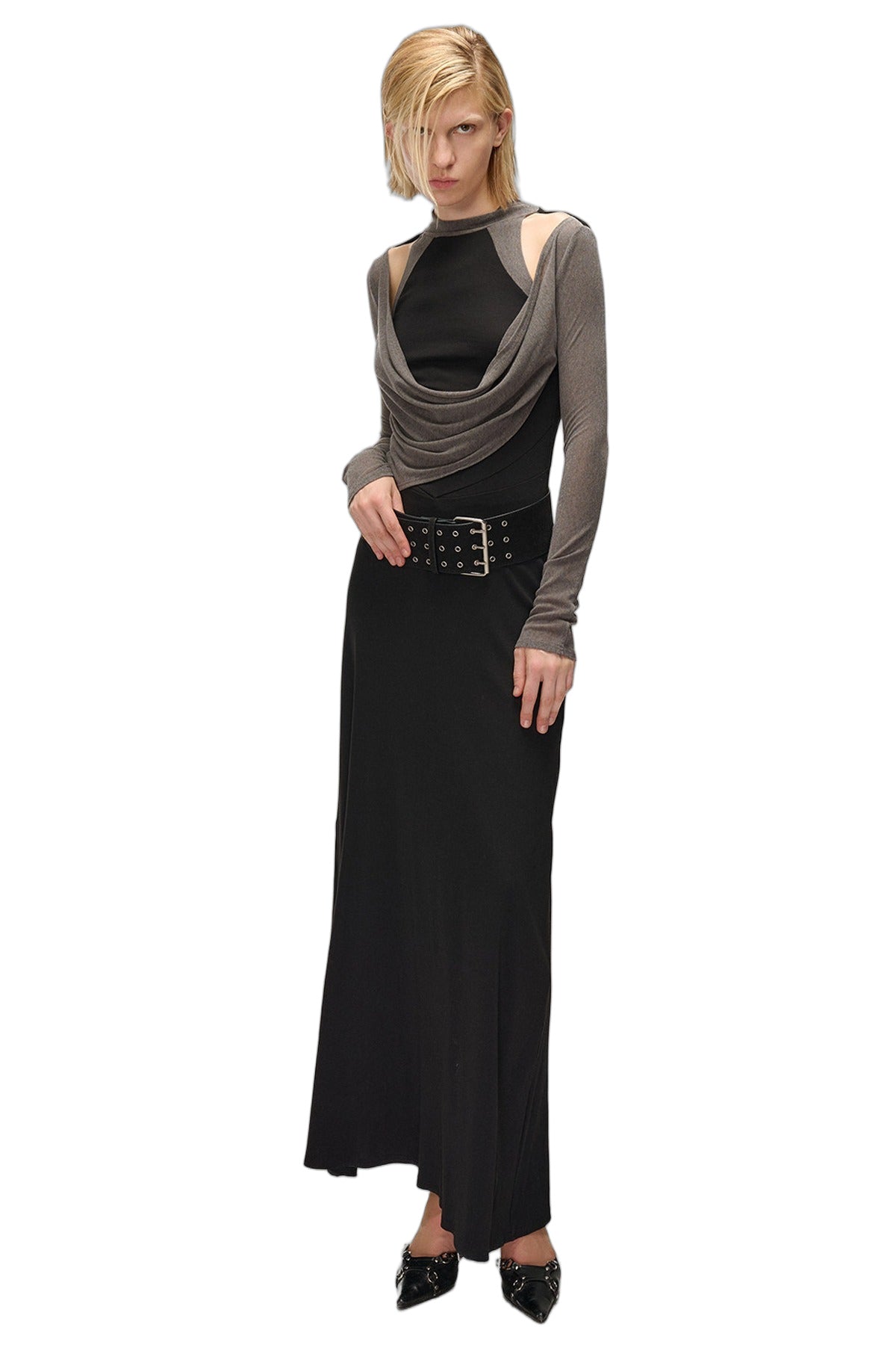 High-Elastic Spliced Pleated Long Dress