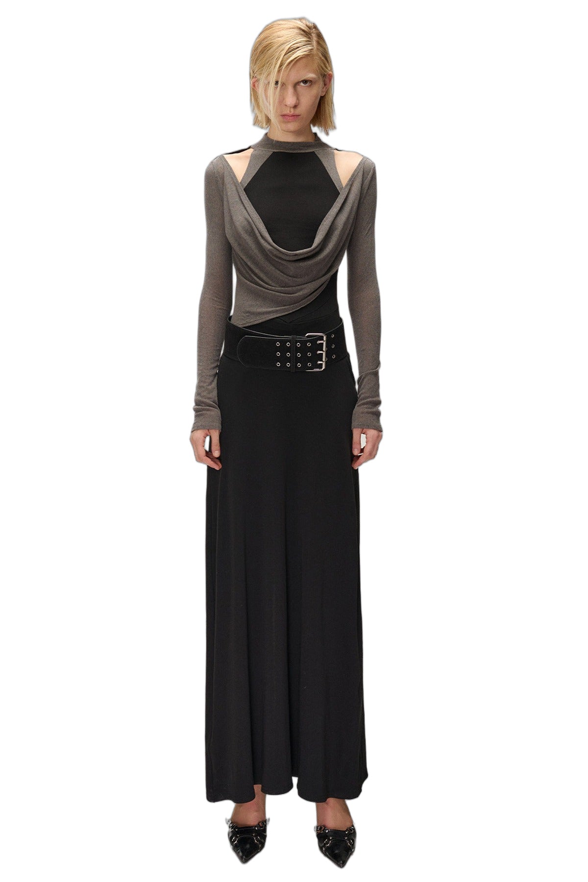 High-Elastic Spliced Pleated Long Dress