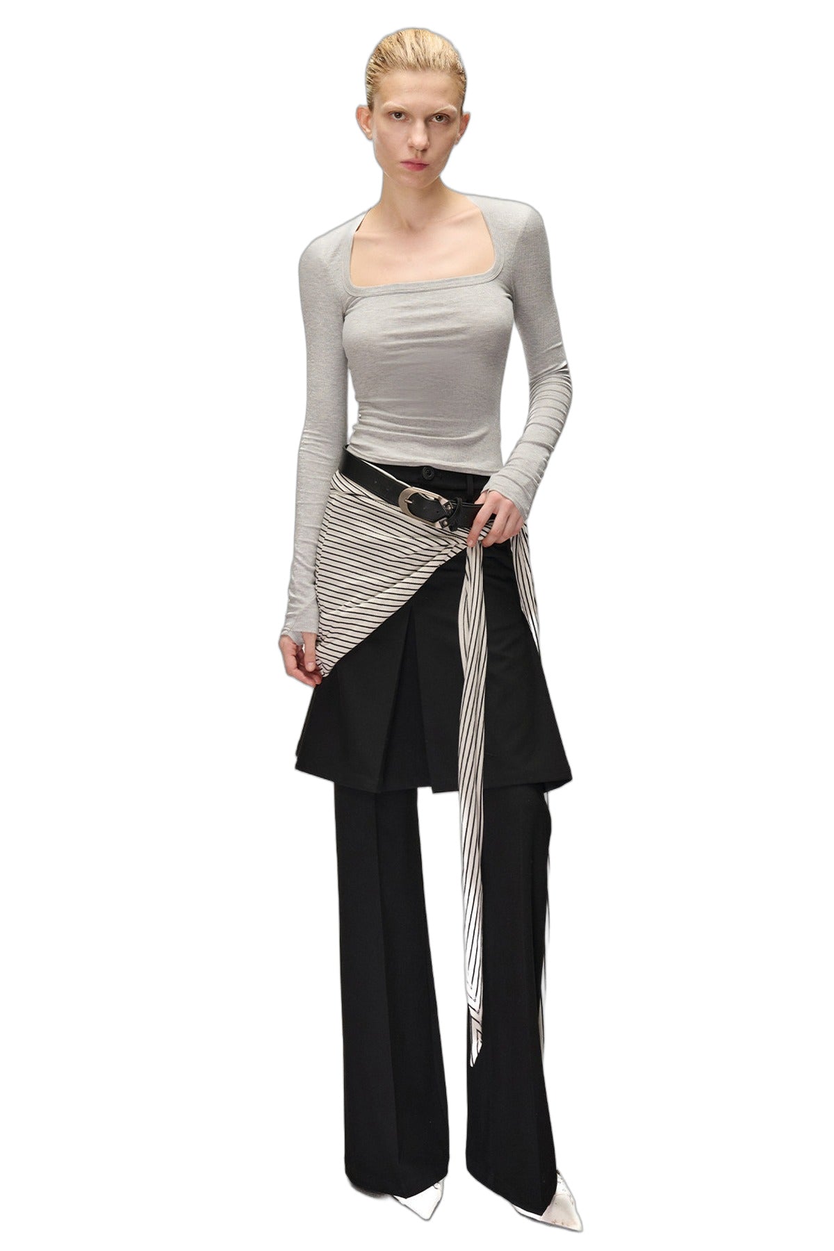 Wide-Leg Suit Slit Skirt Pants