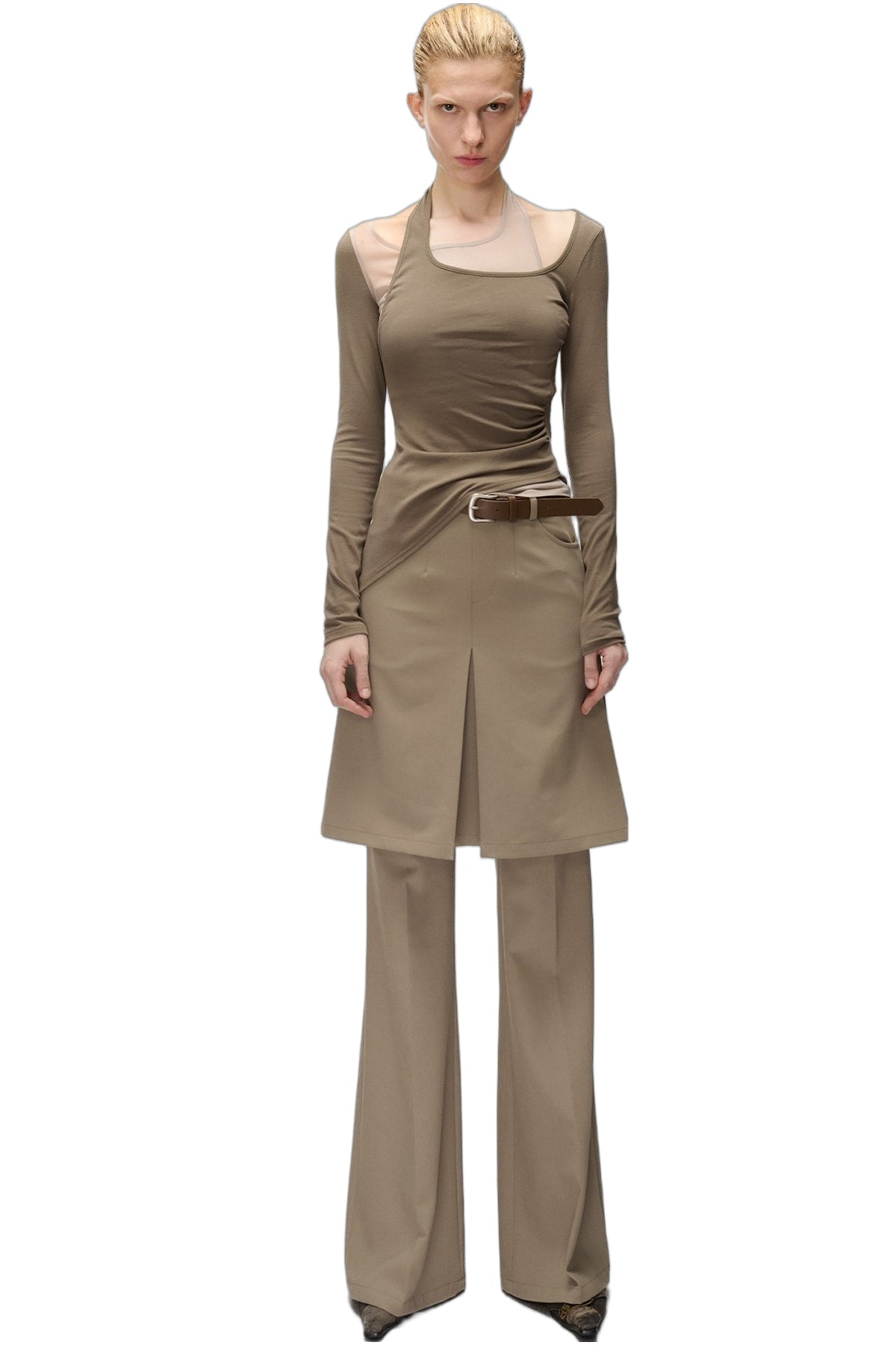 Wide-Leg Suit Slit Skirt Pants