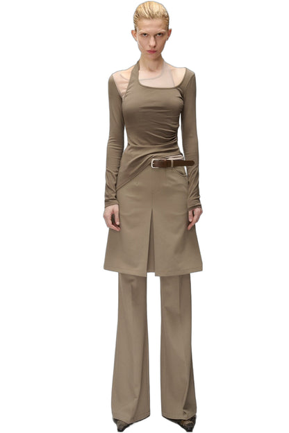 Wide-Leg Suit Slit Skirt Pants
