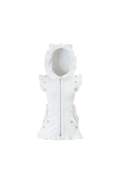 Hooded Cat Ear Vest Shorts Set-Up