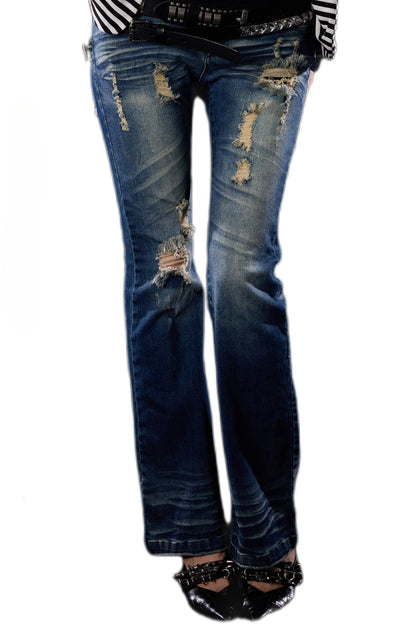 Distressed Cross-Studded Flared Jeans